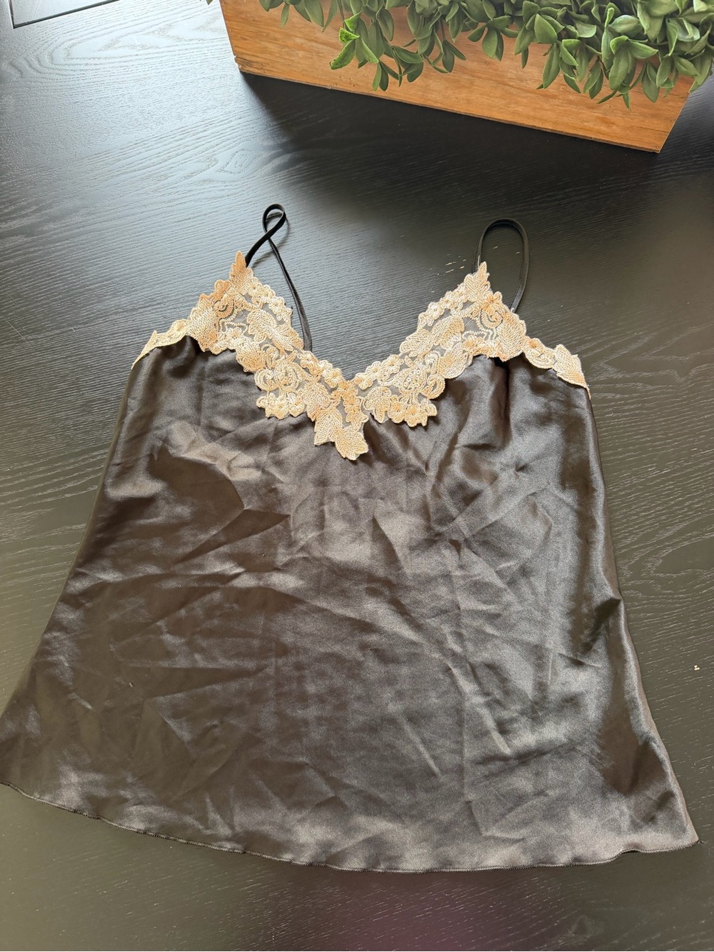 Black Satin Lace-Trim Cami Tank Top Size Medium